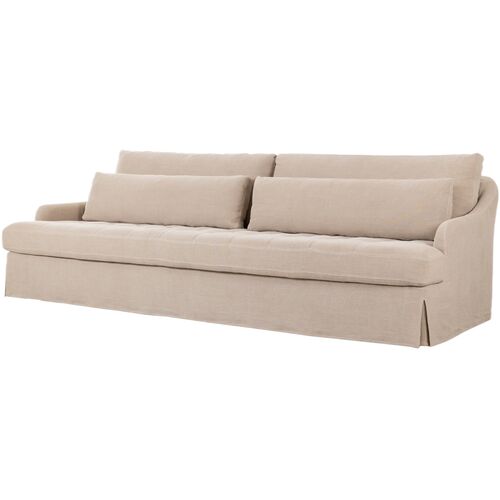 Keena Linen Tufted Bench-Seat Slipcover Sofa, Broadway Dune